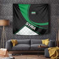Syria Revolution Emblem Tapestry with Traditional Pattern and Curved Green Black Design