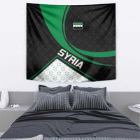 Syria Revolution Emblem Tapestry with Traditional Pattern and Curved Green Black Design