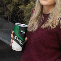 Syria Revolution Emblem Tumbler Cup with Traditional Pattern and Curved Green Black Design