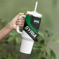 Syria Revolution Emblem Tumbler With Handle with Traditional Pattern and Curved Green Black Design