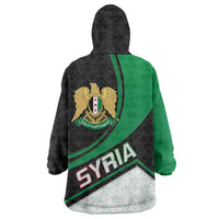 Syria Revolution Emblem Wearable Blanket Hoodie with Traditional Pattern and Curved Green Black Design