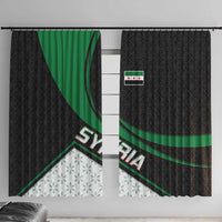 Syria Revolution Emblem Window Curtain with Traditional Pattern and Curved Green Black Design