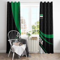 Syria Revolution Emblem Window Curtain with Traditional Pattern and Curved Green Black Design