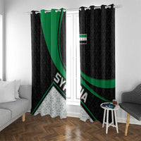 Syria Revolution Emblem Window Curtain with Traditional Pattern and Curved Green Black Design