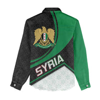 Syria Revolution Emblem Women Casual Shirt with Traditional Pattern and Curved Green Black Design