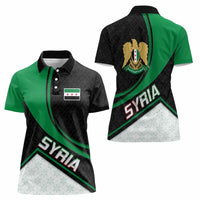 Syria Revolution Emblem Women Polo Shirt with Traditional Pattern and Curved Green Black Design