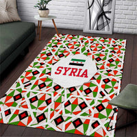 Syria Geometric Pattern Area Rug with Traditional Arab Tile Motif and Flag Emblem