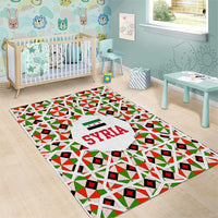 Syria Geometric Pattern Area Rug with Traditional Arab Tile Motif and Flag Emblem