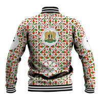 Syria Geometric Pattern Baseball Jacket with Traditional Arab Tile Motif and Flag Emblem