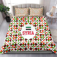 Syria Geometric Pattern Bedding Set with Traditional Arab Tile Motif and Flag Emblem