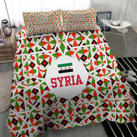 Syria Geometric Pattern Bedding Set with Traditional Arab Tile Motif and Flag Emblem