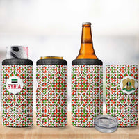 Syria Geometric Pattern 4 in 1 Can Cooler Tumbler with Traditional Arab Tile Motif and Flag Emblem