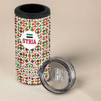 Syria Geometric Pattern 4 in 1 Can Cooler Tumbler with Traditional Arab Tile Motif and Flag Emblem