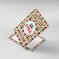 Syria Geometric Pattern Canvas Wall Art with Traditional Arab Tile Motif and Flag Emblem