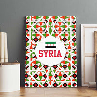 Syria Geometric Pattern Canvas Wall Art with Traditional Arab Tile Motif and Flag Emblem