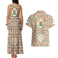 Syria Geometric Pattern Couples Matching Tank Maxi Dress and Hawaiian Shirt with Traditional Arab Tile Motif and Flag Emblem