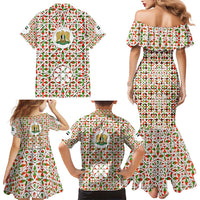 Syria Geometric Pattern Family Matching Mermaid Dress and Hawaiian Shirt with Traditional Arab Tile Motif and Flag Emblem