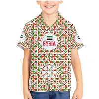 Syria Geometric Pattern Family Matching Mermaid Dress and Hawaiian Shirt with Traditional Arab Tile Motif and Flag Emblem