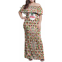 Syria Geometric Pattern Family Matching Off Shoulder Maxi Dress and Hawaiian Shirt with Traditional Arab Tile Motif and Flag Emblem