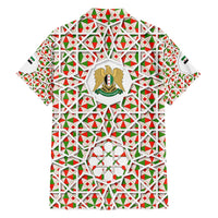 Syria Geometric Pattern Family Matching Off Shoulder Short Dress and Hawaiian Shirt with Traditional Arab Tile Motif and Flag Emblem