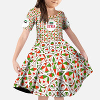 Syria Geometric Pattern Family Matching Puletasi and Hawaiian Shirt with Traditional Arab Tile Motif and Flag Emblem