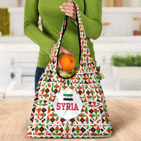 Syria Geometric Pattern Grocery Bag with Traditional Arab Tile Motif and Flag Emblem