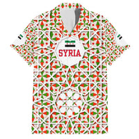 Syria Geometric Pattern Hawaiian Shirt with Traditional Arab Tile Motif and Flag Emblem