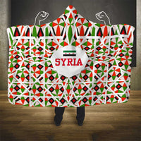 Syria Geometric Pattern Hooded Blanket with Traditional Arab Tile Motif and Flag Emblem