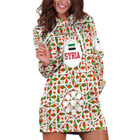 Syria Geometric Pattern Hoodie Dress with Traditional Arab Tile Motif and Flag Emblem