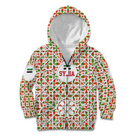 Syria Geometric Pattern Kid Hoodie with Traditional Arab Tile Motif and Flag Emblem