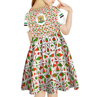 Syria Geometric Pattern Kid Short Sleeve Dress with Traditional Arab Tile Motif and Flag Emblem