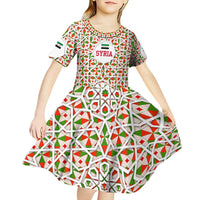 Syria Geometric Pattern Kid Short Sleeve Dress with Traditional Arab Tile Motif and Flag Emblem