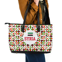 Syria Geometric Pattern Leather Tote Bag with Traditional Arab Tile Motif and Flag Emblem