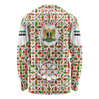 Syria Geometric Pattern Long Sleeve Shirt with Traditional Arab Tile Motif and Flag Emblem