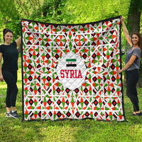 Syria Geometric Pattern Quilt with Traditional Arab Tile Motif and Flag Emblem