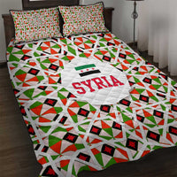 Syria Geometric Pattern Quilt Bed Set with Traditional Arab Tile Motif and Flag Emblem