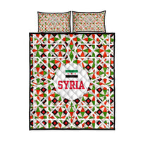 Syria Geometric Pattern Quilt Bed Set with Traditional Arab Tile Motif and Flag Emblem