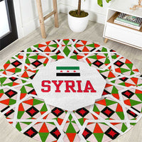 Syria Geometric Pattern Round Carpet with Traditional Arab Tile Motif and Flag Emblem