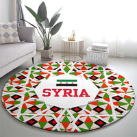 Syria Geometric Pattern Round Carpet with Traditional Arab Tile Motif and Flag Emblem