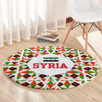 Syria Geometric Pattern Round Carpet with Traditional Arab Tile Motif and Flag Emblem