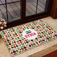 Syria Geometric Pattern Rubber Doormat with Traditional Arab Tile Motif and Flag Emblem