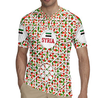 Syria Geometric Pattern Rugby Jersey with Traditional Arab Tile Motif and Flag Emblem