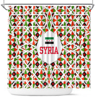 Syria Geometric Pattern Shower Curtain with Traditional Arab Tile Motif and Flag Emblem