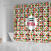 Syria Geometric Pattern Shower Curtain with Traditional Arab Tile Motif and Flag Emblem
