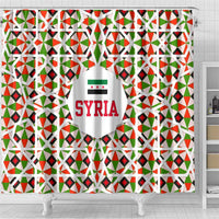 Syria Geometric Pattern Shower Curtain with Traditional Arab Tile Motif and Flag Emblem