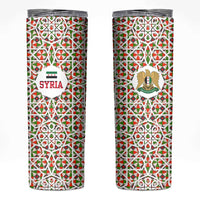 Syria Geometric Pattern Skinny Tumbler with Traditional Arab Tile Motif and Flag Emblem