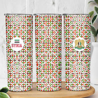 Syria Geometric Pattern Skinny Tumbler with Traditional Arab Tile Motif and Flag Emblem