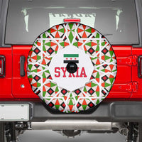 Syria Geometric Pattern Spare Tire Cover with Traditional Arab Tile Motif and Flag Emblem