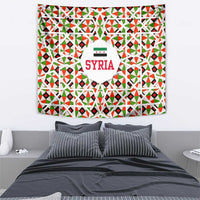 Syria Geometric Pattern Tapestry with Traditional Arab Tile Motif and Flag Emblem