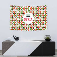 Syria Geometric Pattern Tapestry with Traditional Arab Tile Motif and Flag Emblem